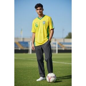 GOL Brazil Soccer Jersey Yellow Green Number 10 Short Sleeve V-Neck Mens Medium